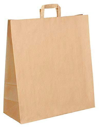 1000 Grands Sacs Papier kraft marron écru avec poignée 36 litres largeur 45 cm, hauteur 47 cm, soufflet 17- sac cabas à anse plate solide, résistant papier 100g non imprimé UGSE33PP1F (1000)