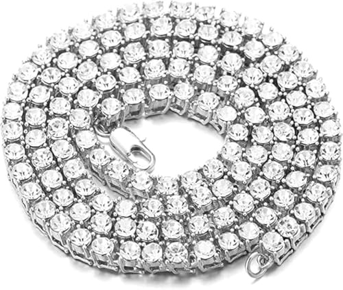 HALUKAKAH Catena in Oro Iced out,5.5MM Catena da Tennis da Uomo Platino Placcato in Oro Bianco Collana Girocollo 75cm,Diamanti da Laboratorio Set a Mano,Regalo per Lui
