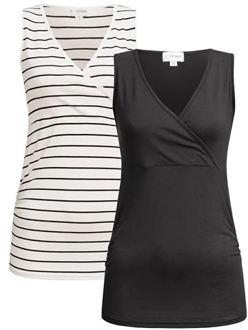 Herzmutter Stilltop-Umstandstop - 2er-Set - Oberteil für Schwangerschaft - mit Stillfunktion - 6700 (M, Schwarz|Gestreift)