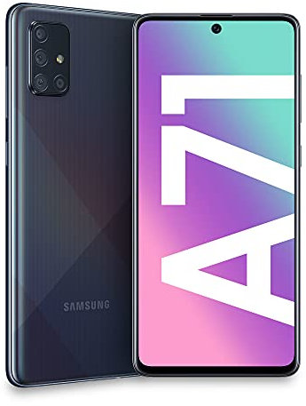 Samsung Galaxy A71 Smartphone, pantalla 6,7 Super AMOLED, 4 cámaras traseras, 128 GB ampliables, RAM 6 GB, batería 4500 mAh, 4G, Dual SIM, Android 10, Prism Crush Black (reacondicionado)