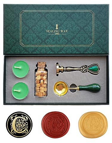 Fancy Letters C Wax Seal Stamp Set, AMTOL European style Wax Seal Stamp Kit Gift Box Set, Vintage Personalized Sealing Stamp for Letter Cards Invitations(C)