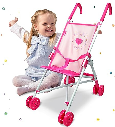 Anivia Baby Doll Collection Doll Stroller Heart Design Gifts for Toddlers and Girls Foldable Doll Stroller