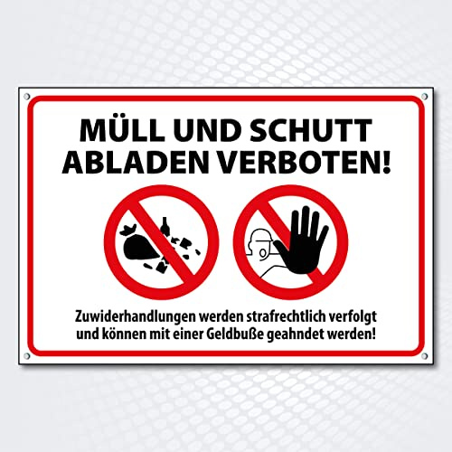Hochwertiges Schild aus Alu-Dibond mit UV-Schutzlackierung  MÜLL UND SCHUTT ABLADEN VERBOTEN 300 x 200 mm rechteckig | Müll Abladen verboten | aus wetterfestem Alu-Dibond
