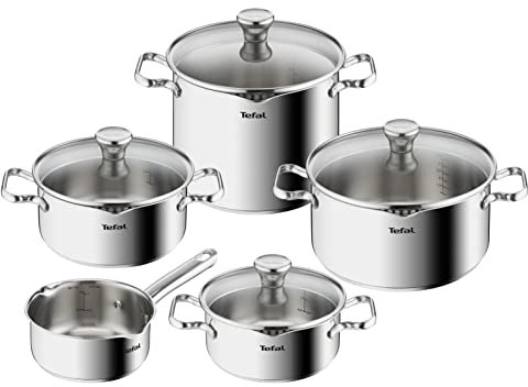 Tefal Duetto Topfset Induktion 9-teilig, robuster und hochwertiger Edelstahl, Induktions Töpfe Set mit Siebdeckel, backofengeeignet bis zu 260°C (ohne Deckel), für alle Herdarten geeignet, A705S9