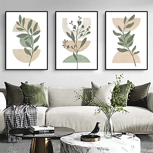 Sarah Duke 3er Abstrakt Poster Set, Pflanzen Geometrie Leinwand Kunstposter, Ohne Rahmen Wandbilder Wohnzimmer, Stilvolle Wanddeko Bilder Set (40 x 50 cm)