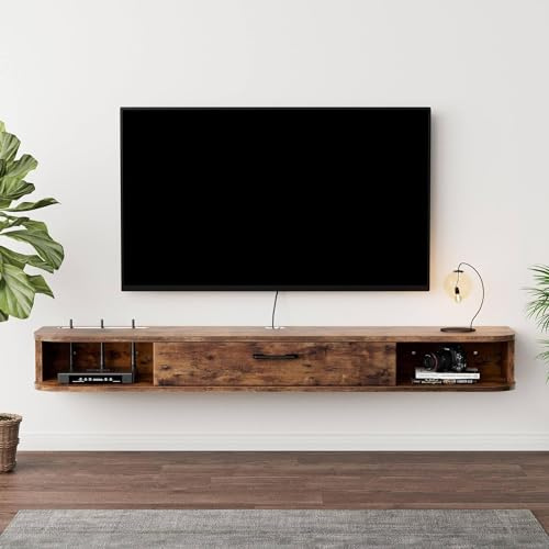 Pmnianhua Mobile TV galleggiante, mobile TV a parete, ripiani galleggianti con anta, console multimediale moderna per intrattenimento centrale, grande panca per TV per soggiorno e ufficio (120 cm,
