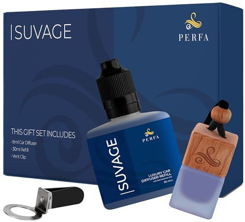 Savage Gift Set with Refill Bottle | Car Scents Air Freshener Fragrance | Strong Automotive Perfume Air Freshener | Odour Eliminating Car Air Fresheners by Perfa