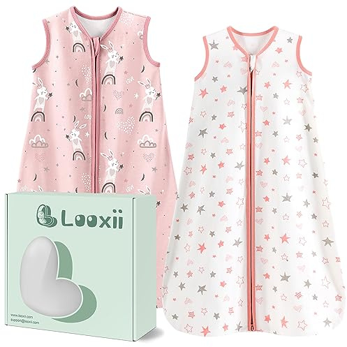 Looxii 2-pack sommarsäck 100% bomull 0,5 TOG Andas sovsäck 67 cm för Unisex Flickor Pojkar 0-6 Månader