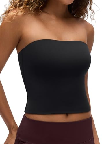 CRZ YOGA Butterluxe Double Lined Tube Tops for Women - Going Out Casual Tank Bandeau Crop Strapless Shirts Black Medium