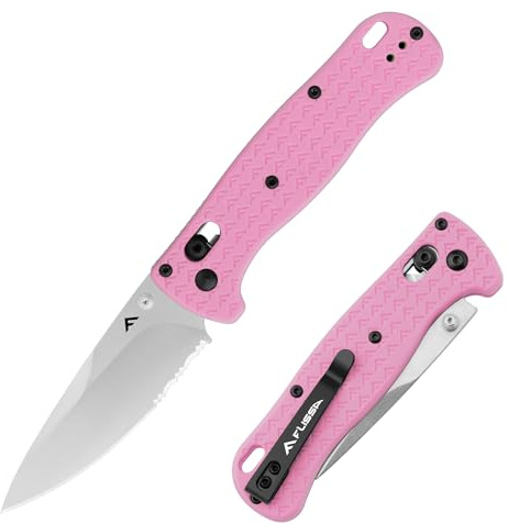 FLISSA Couteau de Poche Pliant, Couteau Randonnée avec Lame en acier AUS-8, Clip de Poche Incluse, Cadeau d'Outil Idéal pour Camping, Randonnée, Activités en Plein Air, Rose