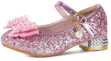 QUNUNOIRE-Chaussures de Princesse à Talon pour Filles avec Paillettes Chaussures de Déguisement Reine Scintillantes Rose 32 EU