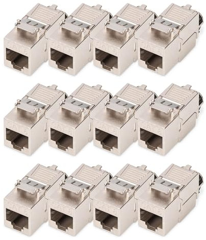 DIGITUS Module Keystone Cat 8.1-12 pièces - RJ45 Prise réseau Cat8 Blindé - 2000 MHz - 25GBase-T & 40GBase-T - 25 Gbit/s & 40 Gbit/s - AWG 26/7 à AWG 22/1 - Montage sans Outils
