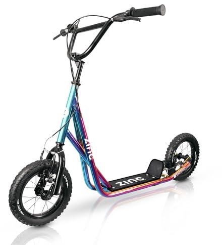 Zinc Neochrome BMX Scooter for Kids Ages 6+ – 12 Inch Big Wheel Stunt Scooters with 360 Degree Handlebar Spin, Front & Rear Brakes, Steel Frame, Off-Road Tyres