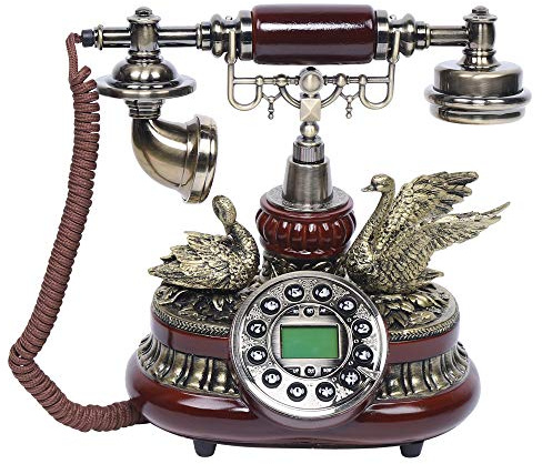 Vintage Deko Retro Telefon Festnetztelefon mit Antik-Telefon Schnurgebundenes Freisprechfunktion Harzimitat Holz Anrufer-ID ideal für Wohnzimmer oder Büro