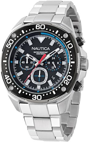 Nautica Reloj cronógrafo NCT Blue Sail para Hombre, Plata/Negro/Plateado, Moderno