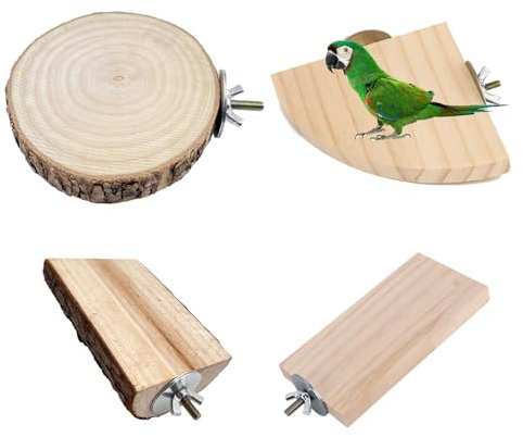 Vogelplattform, Plattform für Haustiere, Papagei Plattform, 4 Stück Vogelkäfig Sitzstange Ständer, Haustierkletterplattform, Holz Plattform, Geeignet für Vögel und Hamster