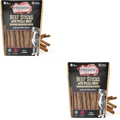 Fresco Ochsenziemer-Kaustangen 12 cm | Doppelpack | 2 x 10 Stück | Ergänzungsfuttermittel für Hunde | Aus natürlicher Rinderkopfhaut und natürlichen Ochsenziemern hergestellt
