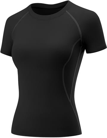 Rapbin Ladies Gym Tops Black Compression Workout Top Womens Short Sleeve Activewear Sports Tee Shirt Tight Shirts Athletic Yoga Running Black S