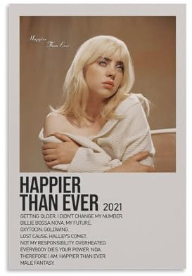 Poster dell'album Happier Than Ever By Bil-lie, poster minimalista per stanza, decorazione artistica da parete per camera da letto, 30 x 45 cm