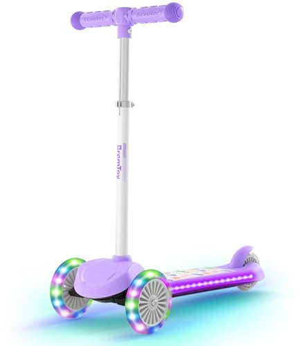 BremToy Monopattino Bambini 3 Anni, Monopattino per Bambini con Ponte Illuminato e Ruote in PU a LED, Altezza Regolabile su 4 Livelli, Frenata Reattiva, Leggero, per Principianti da 3 a 8 Anni