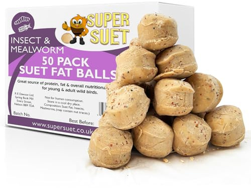 Super Suet Premium High Fat Suet Pellets Ultra High Energy Insect & Mealworm Special Blend Bird Feed ideal for all Garden Birds Food. (4.25kg, 50 Fat Balls)