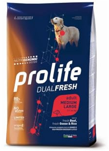 Prolife Perro Adult Dualfresh Medium/Large Ternera, Ganso y Arroz, alimento seco completo para perros adultos de talla mediana y grande, paquete de 2,5 kg