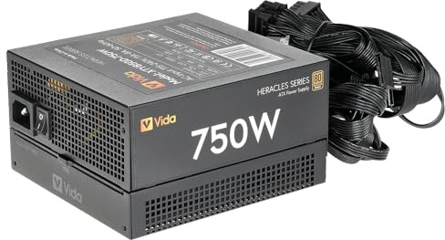 VIDA 750W Heracles Black ATX Gaming PSU, 80 Plus Bronze, 14cm Ultra-Quiet FDM Fan, Flat Black Cables, Power Lead Not Included
