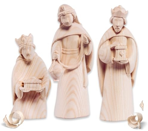 Akantus Krippenfiguren Set HL. 3 Könige aus Holz – liebevoll Geschnitzte Krippenfiguren aus Eschenholz – Ergänzungsset zur Weihnachtskrippe aus Südtirol