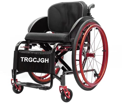 TRGCJGH Rullstol, lätt vikbar reserullstol, stol av aluminium, med bromsar, lätt, transport rullstol (röd, 40 cm/15,7 tum)
