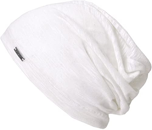 Léger Bonnet Coton Femme Et Homme, Bonnet De Nuit 100% Coton pour Chimio, Chapeau Été Transpiration en Tricot Fin Mode Hipster, Beanie Tombant Mince Et Bouffant Blanc