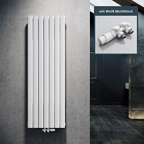 ELEGANT Radiatore di design piatto, 1600 x 539 mm, con termostato multiblocco, bianco, a doppio strato, verticale, collegamento centrale