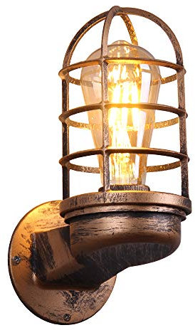 TWSXTE Retro Wandleuchte Vintage Industrie Beleuchtung Rustikale Wandlampen Draht Metallkäfig Wandleuchte Indoor Home Retro Leuchten Leuchte (Rostfarbe) (ohne Glühbirne)
