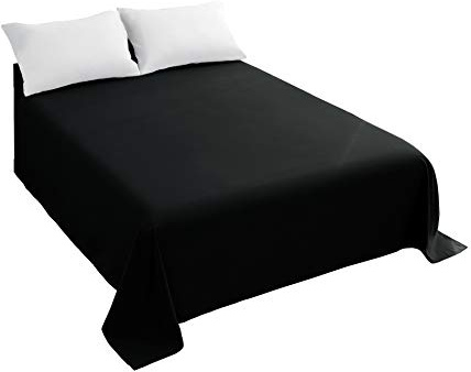 Sfoothome Queen Flat Sheet Black Top Sheet, Premium Hotel 1-Piece, Luxury and Soft 1500 Thread Count Quality Bedding Flat Sheet, Wrinkle-Free, Stain-Resistant