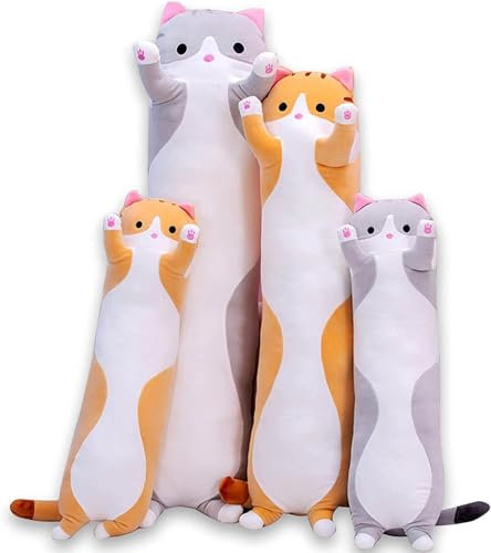 AMOZO Katze Kuscheltier Stofftier Lange Katzen Kissen Plüschtiere Kawaii große süße Cat Plüsch Sofakissen Geschenke für Freunde Kinder Dekoration(Orange,130cm)