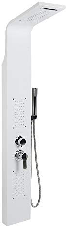 Colonne de Douche avec Mitigeur Thermostatique Système de douche avec Douchette, 5 Sélectionner mode Panneau de Douche, Acier Inoxydable, 20 * 140cm, Blanc