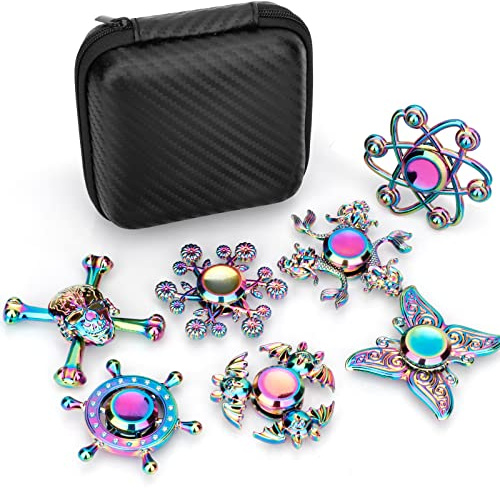 7PCS Fidget Spinners Bulk Toys Stocking Stuffers for Teen Girls Boys Adults, Metal Hand Fidget Toy Fingertip Gatget Gyro Gift for Stress Relief Classroom Prizes