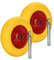 EINFEBEN 2x Sackkarrenrad PU Schubkarrenrad Vollgummi 4.80/4.00-8 Ø 390mm 200 kg inkl.Pannensichere Vollgummireifen mit Achse, Gelb-Rot