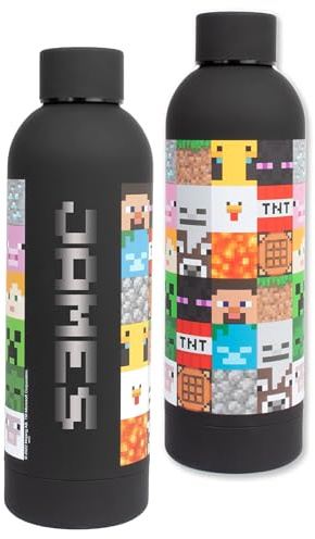 Minecraft Personalised Kids' Stainless Steel Leakproof BPA Free 700ML Black Water Bottle Gift for Boys