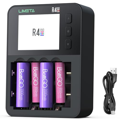 LIMETA Cargador de batería Inteligente AA AAA 6 Ranuras LCD más rápido 18650 Cargador de batería Tipo C QC3.0 de Salida de Litio con función de Carga y Descarga cíclica