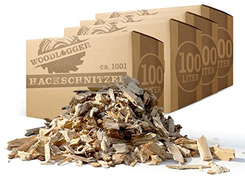 Woodlogger Hackschnitzel aus Kiefer 400 L | Holzhackschnitzel als Rindenmulch-Ersatz für den Garten | Verwendbar als Einstreu, Brennmaterial, Anzünder, Deko, Mulch & Fallschutz für den Spielplatz