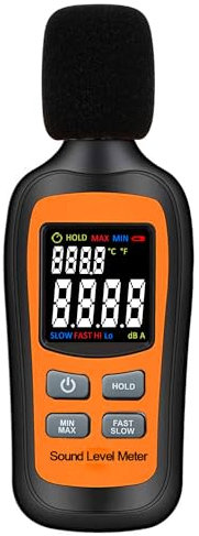 Decibel Meter,Digital Sound Level Meter Portable SPL Meter,35dB to 135dB Temperature Function,Noise Meter with A-Weighted [MAX/MIN Fast/Slow Data Hold], Use for Home, Noisy Neighbor, Factory