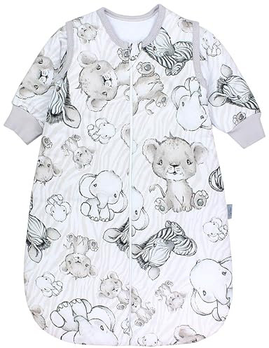 TupTam Schlafsack Baby 2.5 TOG - Ganzjahresschlafsack mit abnehmbaren Ärmeln, Farbe: Safari Beige, Größe: 68-74