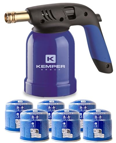 KEMPER - Lampe a souder coque acier piezo + 6 cartouches gaz 190g avec sécurité stop gaz