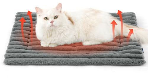 BEDSURE selbstheizende Decke für Katzen & Hunde - 61x46 cm Katzenbett waschbare wärmedecke Katze, selbstwärmende Katzendecke, wärme Hundematte Rutschfester Unterseite kleine Hundekäfigmatratze, Grau