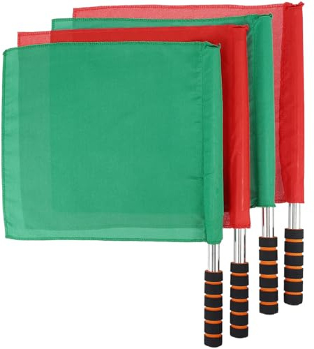 SUPVOX 4 banderas de señal pequeñas con palos, banderas de mano de árbitro para deportes para competiciones de fútbol, rojo y verde