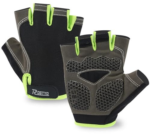 ROGTYO Sports Fahrradhandschuhe Halbfinger Herren Damen Gel Stoßdämpfung Fitness Handschuhe Atmungsaktiv Anti-Rutsch Radhandschuhe für Männer Frauen rutschfest Fingerlos Kurz (Grün, M)