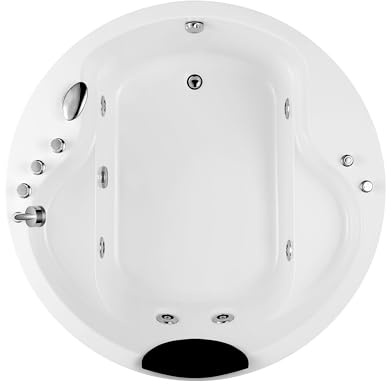 Empava 59 Freestanding Whirlpool Tub with Right Drain, 750W Stand Alone Jetted Bathtub with 6 Powerful Nozzles, Acrylic,Round,2 Big Platforms to Rest Your Hands,ETL Certified