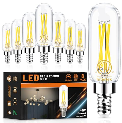 hansang E12 LED Bulb, Edison Light Bulbs for Chandelier, Candelabra Small Base, 40W Equivalent, 5000K Daylight, Dimmable T6 Tube Shape Filament, 400LM, 8 Pack