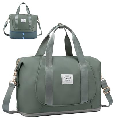 LOVEVOOK Ryanair Handgepäck 40x30x20, Erweiterbare Kleine Reisetasche Handgepäck Tasche für Flugzeug, Faltbare Cabin Travel Bag Weekender Carry On Luggage für Damen Herren, Grün