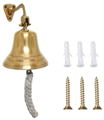 Fenzo Last Order Bell, Traditional Wall Mounted Hanging Door Ship Brass Bell with Durable Rope, Loud Sound, for Sleigh, Playhouse, Boat, Home Bar Pub (7 Inch)